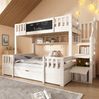 Etagenbett aus Massivholz und MDF mit Kreidetafel, Schubladen und Leiterschrank, 90/140x200 cm, Weiß, ohne Matratze Bild 2