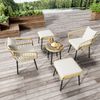 Merax Rattan Gartenlounge-Set Gartenmöbelset 2-4 Personen, Gartenstuhl mit Hocker, Balkonmöbel Terassenmöbel 5-tlg. mit Gartentisch, Holzweiß und Natur Bild 2