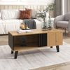 Couchtisch 100x60x45 cm, Glas & Spanplatte, naturfarbene Platte mit schwarzen Beinen, großes Staufach, Schwarz und Holz Bild 2