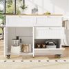 Flieks Küchenwagen mit erweiterbare Arbeitsplatte, Rollen/Holzfüße austauschbar, (1 St), Servierwagen Buffetschrank Kücheninsel mit Schubladen Weiß Bild 1