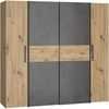 Forte KALIXTUS Kleiderschrank 200, moderner Dreh-/Schwebetürenschrank, 4-türig, geräumig, Holzwerkstoff, Artisan Eiche Holzdekor/Betonoptik Grau, 200,1 cm breit x 190,5 cm hoch x 61,2 cm tief Bild 3