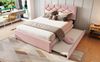 Polsterbett 140×200 cm mit Rollbett und Lattenrost, Samt Rosa, ohne Matratze Bild 5