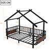Merax Kinderbett aus Metall in Hausform, 90 x 200 cm, mit Sicherheitsgitter, Dachdesign und dekorativem Rahmen, für Jungen und Mädchen(Lichtleiste nicht enthalten), Schwarz Bild 4