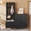 Garderobenset aus Spanplatte mit Schuhbank & Haken, 83x35x101 cm + 60,5x35,2x180,5 cm, Schwarz Bild 2