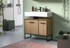 welltime Waschbeckenunterschrank LOCRI, Höhe 63 cm, 2 Türen, 2 Einlegeböden, mit Siphonausschnitt (1-St, industrial Look mit Rillenoptik & Metall Kufen) Badmöbel, Badschrank, Badkommode, Kommode, Schrank, Bad, Badezimmer Bild 2