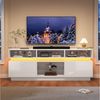 KLAM HOME Lowboard Weißer TV Lowboard 160cm mit LED & Glasablage (Hochglanz TV-Schrank für 60 Zoll mit 10 Fächern), Wohnzimmer TV-Ständer 160×35×60cm aus MDF Bild 4