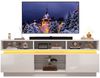 KLAM HOME Lowboard Weißer TV Lowboard 160cm mit LED & Glasablage (Hochglanz TV-Schrank für 60 Zoll mit 10 Fächern), Wohnzimmer TV-Ständer 160×35×60cm aus MDF Bild 2