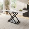Esstisch Teleskoptisch(120-160×80cm) ,Ausziehbarer Esstisch ,platzsparender Küchentisch,Schwarz gekreuzte Eisenbeine,für Küche und Wohnzimmer,Weißer marmorierter Esstisch Bild 2