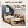 SeedWave Holzbett Tagesbett mit USB- / Kabelloser-Ladefunktion, Nachttisch, 90/140×200cm, Stauraumbett mit 1× Rollenschublade, Staufächern Bild 2