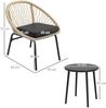Flieks Gartenmöbel Set 3-tlg mit 2 Stühlen, Couchtisch & Kissen, Outdoor Balkonmöbel Set für 2 Personen, Rattan, Hellbraun Bild 3