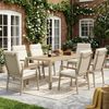 Merax Garten-Essgruppe, Gartenmöbel-Set, Geeignet für 6 Personen, bestehend aus 1 Tisch und 6 Stühlen, verzinktes Eisen, Tischplatte aus Kunststoffholz, Khaki + Beige Bild 2