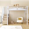 Merax Hochbett Kinderbett Jugendbett Einzelbett Eisenbett (1-St) Metallbett 90x200 cm mit Stauraum-Treppe & Fenster-Sicherheitszaun Bild 2