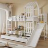 Kinder Etagenbett 90x200 mit Rutsche & Dach - Weißes Spielbett mit Rollschublade, Fensterdesign,Leiter,Rutschenbett Bild 3