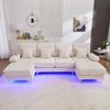 Kompakt-Sofa Cord, modular, Seitentasche, Getränkehalter, 3 Kissen, Beige Bild 2