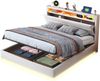 Polsterbett 140x200 cm, Hydraulisches Schwebender Bettrahmen mit Stauraum, Multifunktionales Polsterbett mit USB-Steckdose und LED-Licht, Wendekopfteil, Leinen Beige Bild 4