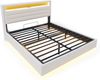 Polsterbett 140x200 cm, Hydraulisches Schwebender Bettrahmen mit Stauraum, Multifunktionales Polsterbett mit USB-Steckdose und LED-Licht, Wendekopfteil, Leinen Beige Bild 5