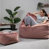 Icon Natalia Sitzsack Sessel mit Hocker für Erwachsene, Rosa, Flauschiger Samtstoff, Riesen Sitzsack Samt mit Füllung, Bean Bag Chair, Bequemer Sessel Wohnzimmer, Lounge, Schlafzimmer, Büro Bild 2