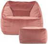 Icon Natalia Sitzsack Sessel mit Hocker für Erwachsene, Rosa, Flauschiger Samtstoff, Riesen Sitzsack Samt mit Füllung, Bean Bag Chair, Bequemer Sessel Wohnzimmer, Lounge, Schlafzimmer, Büro Bild 4