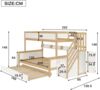 Merax 90x200&120*200cm Etagenbett, Kinderbett, mit Fallschutz und Gitter, Entworfen mit drei Bettpositionen, mit Rollbett, mit Kleiderschrank, Ecktreppe, Kiefer+MDF, Weiß+Natur Bild 4