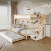 Merax 90x200&120*200cm Etagenbett, Kinderbett, mit Fallschutz und Gitter, Entworfen mit drei Bettpositionen, mit Rollbett, mit Kleiderschrank, Ecktreppe, Kiefer+MDF, Weiß+Natur Bild 2