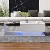Couchtisch, App-gesteuertes LED-Licht, Glasplatte & Schublade, 100x50x32 cm, Weiß Bild 4