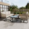 Merax Garten-Lounge-Set mit Rahmen aus verzinktem Eisen, Gartenmöbel-Set aus Seil, verstellbare Füße, Tischplatte aus glattem Glas, 5er-Set, inklusive aller Sitz- und Rückenkissen, Beige Bild 3