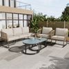 Merax Garten-Lounge-Set mit Rahmen aus verzinktem Eisen, Gartenmöbel-Set aus Seil, verstellbare Füße, Tischplatte aus glattem Glas, 5er-Set, inklusive aller Sitz- und Rückenkissen, Beige Bild 2