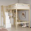 Merax Hochbett 90*200 cm, Einzelbett Jugendbetten Kinderbetten, Arbeitstisch mit Regalen und Schränken, Sicherheitskletterleiter mit Stauraum, Massivholzrahmen Holzfarbe Bild 2