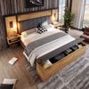 Merax Doppelbett Polsterbett 160×200, Bettanlage mit Leselampe und USB C Nachttisch und Sitzbank mit Stauraum, Bettgestell mit Lattenrost aus Metall, Holz und Leinen, Eiche(Ohne Matratze) Bild 3