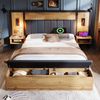 Merax Doppelbett Polsterbett 160×200, Bettanlage mit Leselampe und USB C Nachttisch und Sitzbank mit Stauraum, Bettgestell mit Lattenrost aus Metall, Holz und Leinen, Eiche(Ohne Matratze) Bild 2
