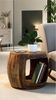FineBuy Beistelltisch Ø 50cm Sheesham Massivholz rund mit Ablagefach – Couchtisch Echtholz handgefertigt, Wohnzimmertisch im Naturdesign Bild 2