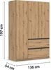 rauch Kleiderschrank, Drehtürenschrank COSTA, 3-türig, 2 Schubkästen, push-to-open, Eiche Artisan, 136 x 197 x 54 cm Bild 4