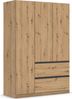rauch Kleiderschrank, Drehtürenschrank COSTA, 3-türig, 2 Schubkästen, push-to-open, Eiche Artisan, 136 x 197 x 54 cm Bild 3