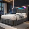 Einzelbett 90x200 cm mit Kopfteil, LED-Beleuchtung, USB Type-C Steckdose, Stauraum & Baumwoll-Leinenbezug,Grau Bild 2