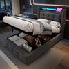 Einzelbett 90x200 cm mit Kopfteil, LED-Beleuchtung, USB Type-C Steckdose, Stauraum & Baumwoll-Leinenbezug,Grau Bild 4