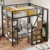 Hochbett 140x200 cm mit Stauraumtreppe und Ablagefächern – Metallbett in Schwarz Bild 2