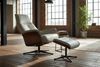 KAWOLA Relaxsessel FERREIRA Drehsessel Leder grau mit Hocker 106 x 84 x 78 cm Bild 2
