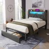 Bett 90x200 cm mit Stauraum, LED-Beleuchtung und USB-/Type-C-Anschlüssen – Leinenoptik, robuste Metallkonstruktion Bild 3