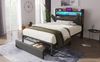 Bett 90x200 cm mit Stauraum, LED-Beleuchtung und USB-/Type-C-Anschlüssen – Leinenoptik, robuste Metallkonstruktion Bild 4
