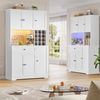 Homfa Küchenbuffet Küchenbuffet mit LED & Weinregal Küchenschrank Buffetschrank Sideboard weiß mit Steckdosenleiste & Arbeitsplatte 180x100x39cm Bild 4