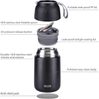 Thermobehälter Edelstahl 500ml 700ml Warmhaltebehälter faltbare Löffel Schwarz Bild 3