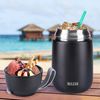 Thermobehälter Edelstahl 500ml 700ml Warmhaltebehälter faltbare Löffel Schwarz Bild 2