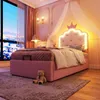 Prinzessinbett mit Stauraum und LED-Beleuchtung, 90x200 cm, Mädchenbett, Polsterbett für Mädchen, Einzelbett, Kunstleder Bild 3