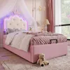 Prinzessinbett mit Stauraum und LED-Beleuchtung, 90x200 cm, Mädchenbett, Polsterbett für Mädchen, Einzelbett, Kunstleder Bild 5