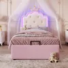 Prinzessinbett mit Stauraum und LED-Beleuchtung, 90x200 cm, Mädchenbett, Polsterbett für Mädchen, Einzelbett, Kunstleder Bild 4