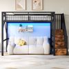 Hochbett mit RGB LED-Streifen, Lattenrost, Treppe, Regal, Rausfallschutz, 90x200cm, Kinderbett, Metallbett, Jugendbett Bild 2