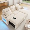 Merax L‑förmiges Ecksofa, multifunktionales Schlafsofa, mit Schlaffunktion, Stauraum, LED‑Beleuchtung, USB‑Ladeanschluss, Getränkehalter, Seitentaschen, Beige Bild 3