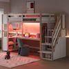 Holz-Hochbett 90 × 200 cm, Einzelkleiderschrank, Großer Schreibtisch, Aufbewahrungsschrank; Bettablagefach, Treppe mit Stauraum, Ausgestattet mit europäischen Steckdosen und LED-Lichtleisten,Holzfarbe Bild 2