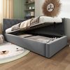 Schlafsofa 90x200 cm mit hydraulischem Stauraum & L-förmigem Design,modernes Samtbett mit flexiblem Kopfteil,Grau Bild 3