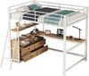 Hochbett, 140*200cm , Eisenrahmenbett, praktische Schubladen, stilvoller L-förmiger Schreibtisch, Laminatdesign, Ohne Matratze, Weiß Bild 5